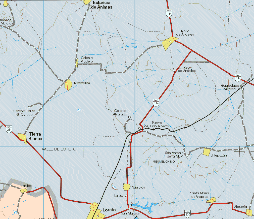 This map shows the major cities (ciudades) of Jarrillas.