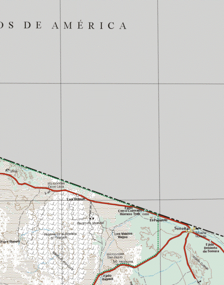 This map shows the major city (ciudad) of Sonoita.