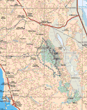 This map shows the major cities (ciudades) of Colonia Lazaro Cardenaz, Ejido Gral. Francisco R. Serrano, Camalu, Ejido Zapata, Vicente Guerrero, Ejido Gral. Leandro Valle, San Quintin, Lazero Cardenas, Ejido Chapala. The map also shows the towns (pueblos) of Los Positos, San Gabriel, Ejido Leyes de Reforma, Agua amarga, ejido de la Trinidad, El Michoacán, Ejido Leandro Valle, Abelchingos, San Antonio, el Carrizo, San Rafael, Santa Clara, El Sauzalito, San jose, Rancho el potrero, Rancho Santa Cruz, Algodón, Ejido padre Kino, Rancho Ramona, Molino Viejo, Rancho los Pinos, Venustiano Carranza, El Parral, Matomi.