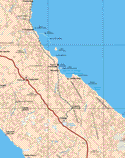 The map shows the towns (pueblos) of Puertecitos, El Huerfanito, San Agustín, Papa Fernández, Alfonsino, Punta Final, San Ines, San luis, Bocana, Cerrito Blanco, esquina de Cocos, Chapala, San Jose del Faro.