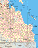 This map shows the major cities (ciudades) of La Gringa, La Silica, Bahia de los Angeles, La Mona, El Porvenir, Las Flores, San Borja, Rancho Campo StelaLos Paredones, San Rafael, puerto San Francisquito, Los Tepetates, La Huerta, Campo del Monte, El Mezquital, Rancho Alegre, La Esperanza, El Arco, Pozo A., Misión Santa Gertrudis, Santa Barbara, Los Corrales, El Barril.