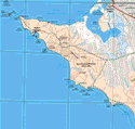 This map shows the major cities (ciudades) of Guerrero Negro. The map also shows the towns (pueblos) of Isla unidad, Bahia Tortugas, Punta Eugenia, El Chavo, Puerto Escondido, Los Santos, San Pablo, San Roque, Bahia Asunción, Punta Prieta, San Hipólito, Campo el Dátil.