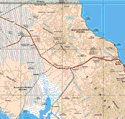 This map shows the major city (ciudad) of Vizcaíno. The map also shows the towns (pueblos) of Buenavista, San Calistro, Guillermo Prieto, San Gregorio, El Tablón, San Francisco de la Sierra, Las Calabazas, El Sauce, valle de Azufre, Las Vírgenes, San Lino, San Regis, San Ignacio, Santa Águeda, Los Sauces, El Patroncito, La Laguna, Santiago, La Bocana