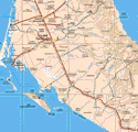 This map shows the major cities (ciudades) of Ciudad Insurgentes, Ciudad Constitución. The map also shows the towns (pueblos) of Zaragoza, Ley Federal de Aguas N. 1, Jesús Maria, Santo Tomas, San Antonio, Tembatichi, Ley Federal de Agua N. 2, Ley Federal de Aguas N. 3, Puerto Adolfo Lopez Mateos, la Providencia, Rio Mayo, Ley Federal de Aguas N.4, Batequitos, Ramaditas, Ley Federal de Aguas N.5, Los Dolores, Guanajuato, Llano de los Patos, Tapete, El Guereque, Villa Morelos, Barrideritas, San Luis Garzaga, Tons, San Carlos,  San Agustín, el Refugio, El Medano Amarillo, Punta Cancún, El Caporal, San Ignacio, Santa Rita, San Francisco de la Costa, Rancho Bueno, El Ciento Veintiocho, El Pilar, El Sauce, El Cien, Las Pocitas, San Ramon, Rancho /bueno, Santa Fe, Guadalupe de la Herradura.