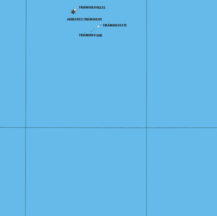 The map also shows the towns (pueblos) of Triangulo oeste, arrecifes triangulos, trianguloa este, triangulo sur