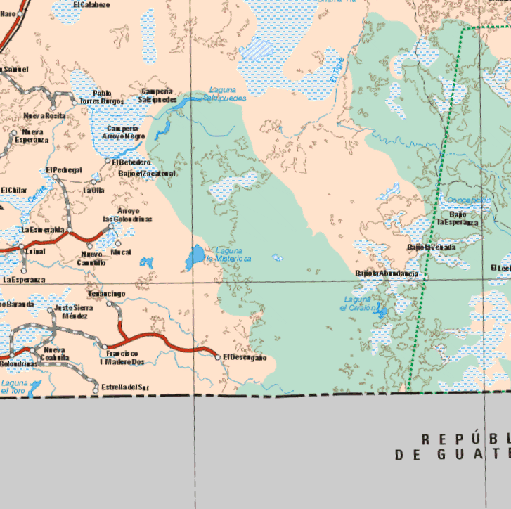 This map shows the towns (pueblos) of Pablo Torres Burgo, Nueva Rosita, Nueva Esperanza, El Pedregal, La Olla, El Bebedero, La Esmeralda, La Esperanza, Arroyo las Golondrinas, Mucal, Nuevo Canutillo, justo Sierra Mendez, Nueva Coahuila, El Desengaño, francisco I. Madero N. 2, Estrella del Sur.