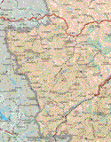 The map also shows the towns (pueblos) of Rancho Colorado, El Maguechic, Beguarachic, Vallecitos, Jutuaca, Tosanachi, Las Varas, Asiachi, Yepach, Agua Caliente, Sehue, Tomochi, San José de los Canifes, Pinos Altos, La Nopalera, Melchor Ocampo, Cahuison, Magdalena, La Republica, Mesa de Abajo, El Pinalto, Sahuayacancito, El Naranjito, Morís, Huevachi, Moras, La Reforma, el Pilar, Cieneguilla de Rodríguez, Arepilachic, El Saucillo, Candamena Cajurichi, Yoquivo, Basogachlo, Soachi, El Zapote, Calaveras, Las Conchas, San Antonio, Tacochique, La Soledad, Gasogachic, Uruachi, Las Lajas, Carpinteria, Ciénega de Guacayvo, Manguarichi, Jecopaco, Canelas, San José, San José Guacayvo, Rechuchique, Tierra Blanca, Santa Ana, Guazaremos, San Agustín, Las Tunas, Huiyame, Pitorreal, Guadalupe Victoria, Basuchi, Taborachi, San Rafael, Areponapuchi, Ciénega, Chinilpas de Almada, Batosegachic, Mesa Colorada, Cerocahui, Ciénega de Barranca, Temoris, Los Platanos, Yecolame, La Cumbre, Basorachi, El Terrero, Colorada de Orozco, San Pedro, Unque, Sonchique.