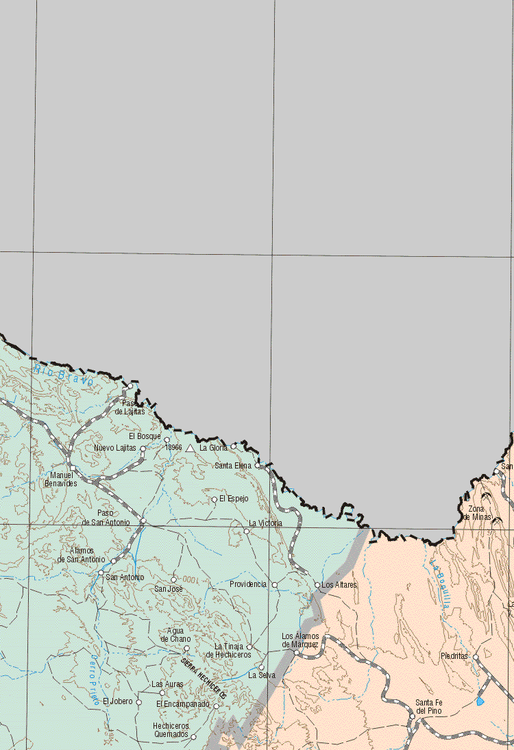 The map also shows the towns (pueblos) of Los Altares, Los Alamos de Márquez, Piedritas, Santa Fe del Pino