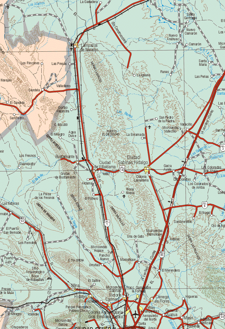 This map shows the towns (pueblos) of Los Rincones, Las Presas, Candela, Valladares, El Cándido, San Pedro.