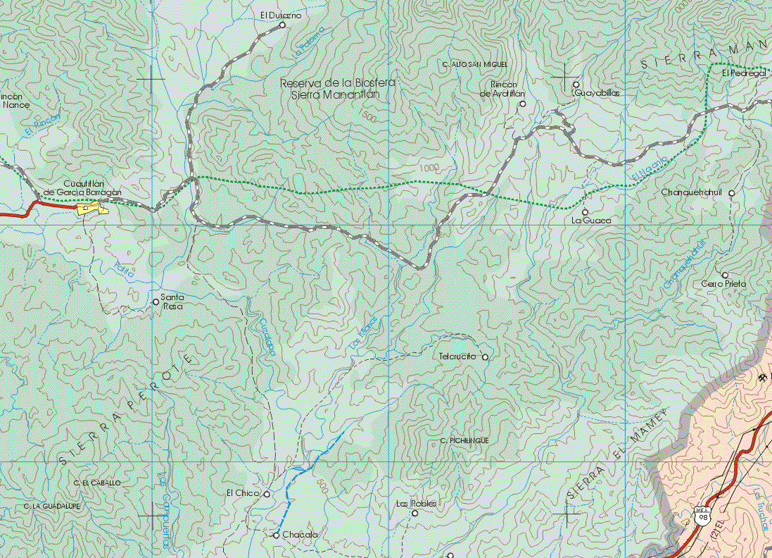 This map shows the major cities (ciudades) of Cuautitlan de Garcia Barragan