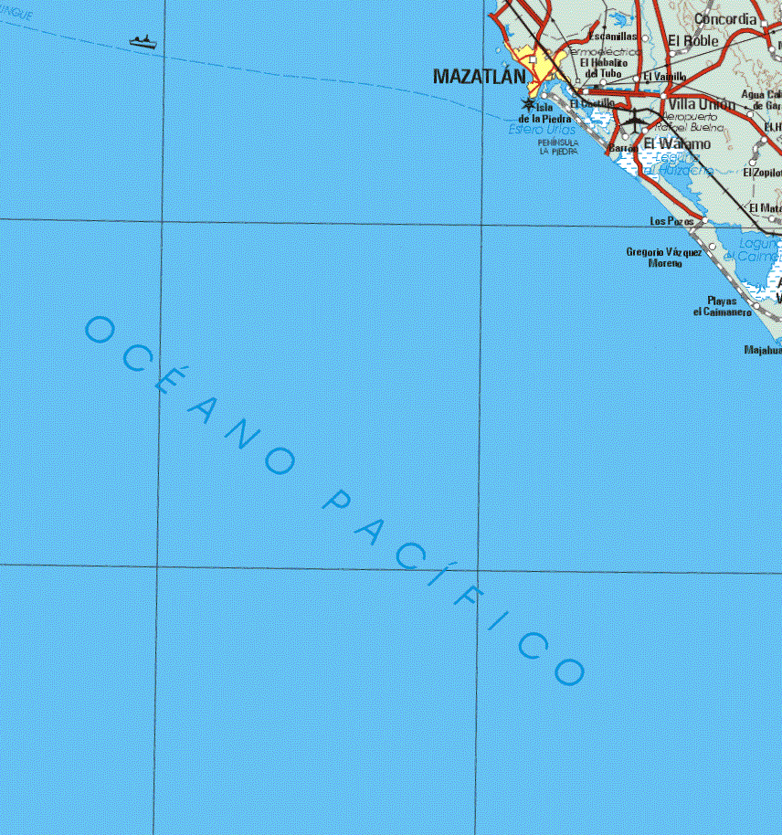 This map shows the major cities (ciudades) of Mazatlan