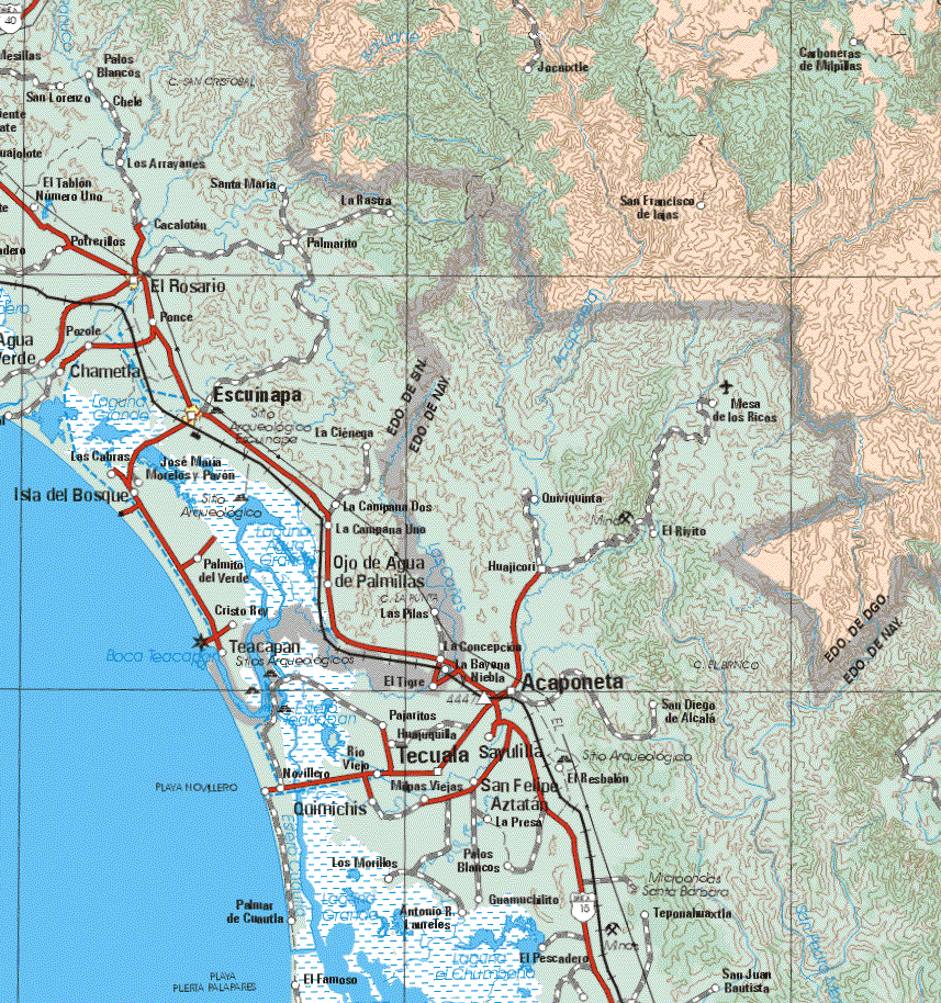 The map also shows the towns (pueblos) of Jocaixtle, San Francisco de Lajas, Carboneras de Milpillas.