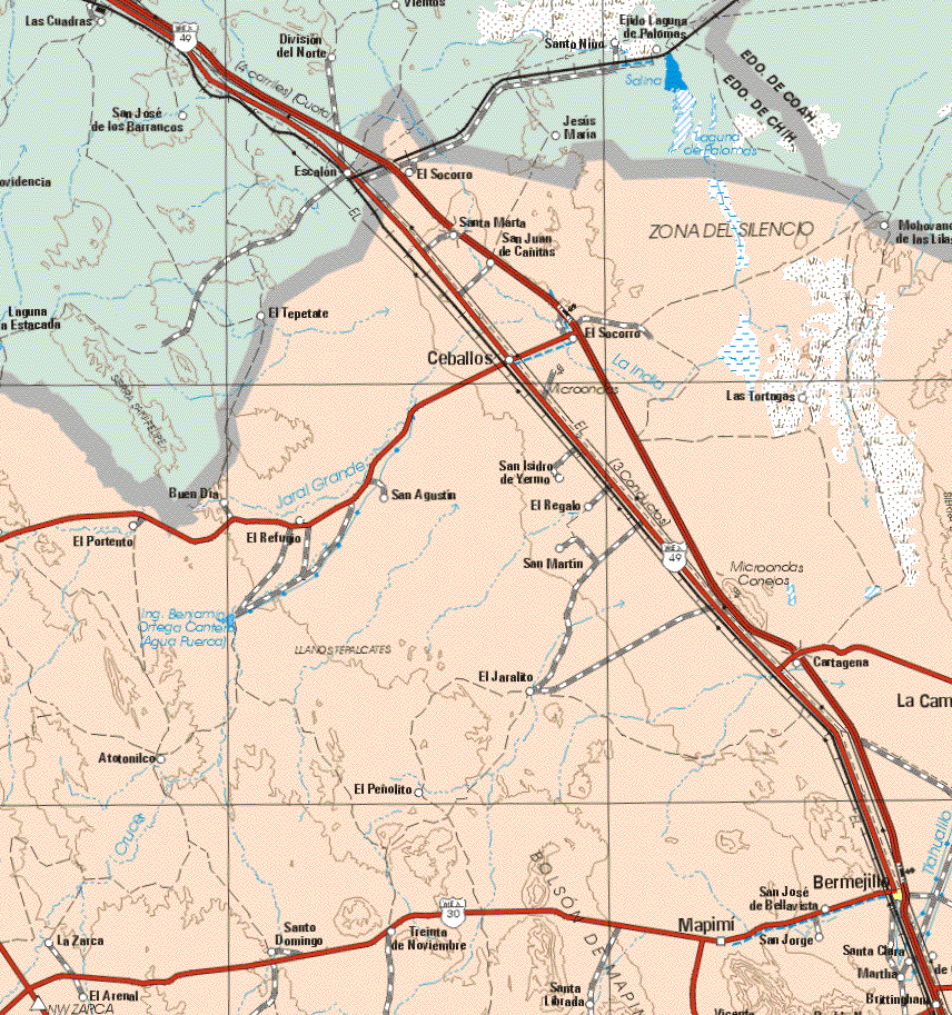 This map shows the major cities (ciudades) of Bermejillo.The map also shows the towns (pueblos) of El Socorro, Santa Marta, San Juan de Cañitas, El Tepetate, El Socorro, Cevallos, Las Tortugas, Buen Día, El Refugio, San Agustín, San isidro de Yermo, El Regalo, San Martín, El Jaralito, Cartagena, Atotonilco, El Peñolito, La Zarca, Santo Domingo, Trenita de Noviembre, Mapimi, San Jorge, San José de Bellavista, Santa Clara, Martha, El Arenal, Santa Librada.