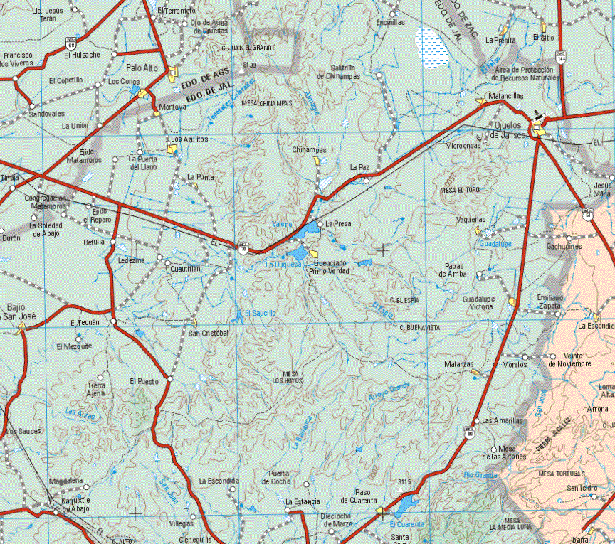 This map shows the major cities (ciudades) of La Escondida, Ibarra.The map also shows the towns (pueblos) of Jesús Maria, Gachupines, Veinte de Noviembre, San Isidro.