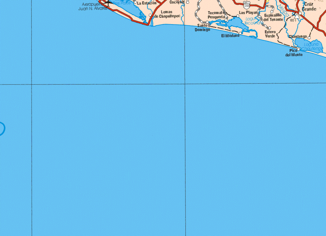 The map also shows the towns (pueblos) of La Estacion, Lomas de Chapultepec, Santo Domingo, Tecomate Pesquería, Las Playas, Espinalillo del Tenante, Cruz Grande, Cilantengo, Pico del Monte.