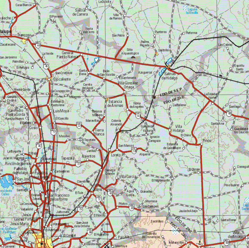 The map also shows the towns (pueblos) of Encinillas, Salitrillo de Chinampas, Matancillas.