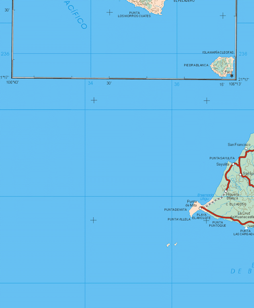 The map also shows the towns (pueblos) of San Francisco, Sayulita, Higuera Blanca, Punta de Mitla.