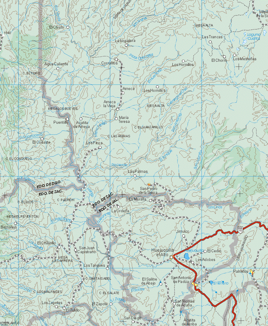 This map shows the major cities (ciudades) of San Pedro de la Sierra.