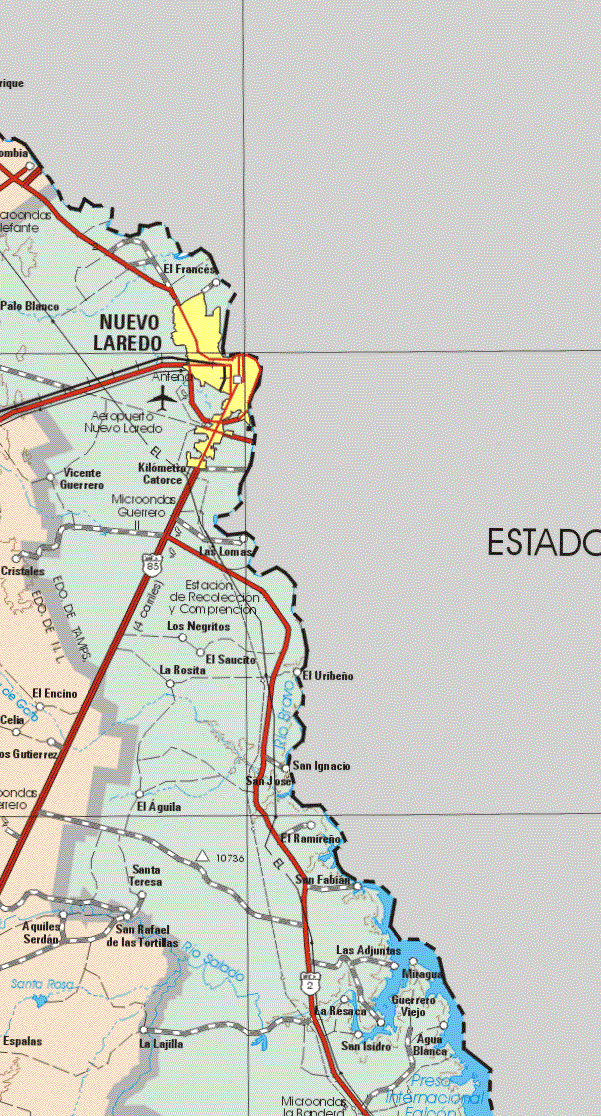 The map also shows the towns (pueblos) of Cristales, El Encino, Aquiles Serdan, San Rafael de las Tortillas, Espalas.