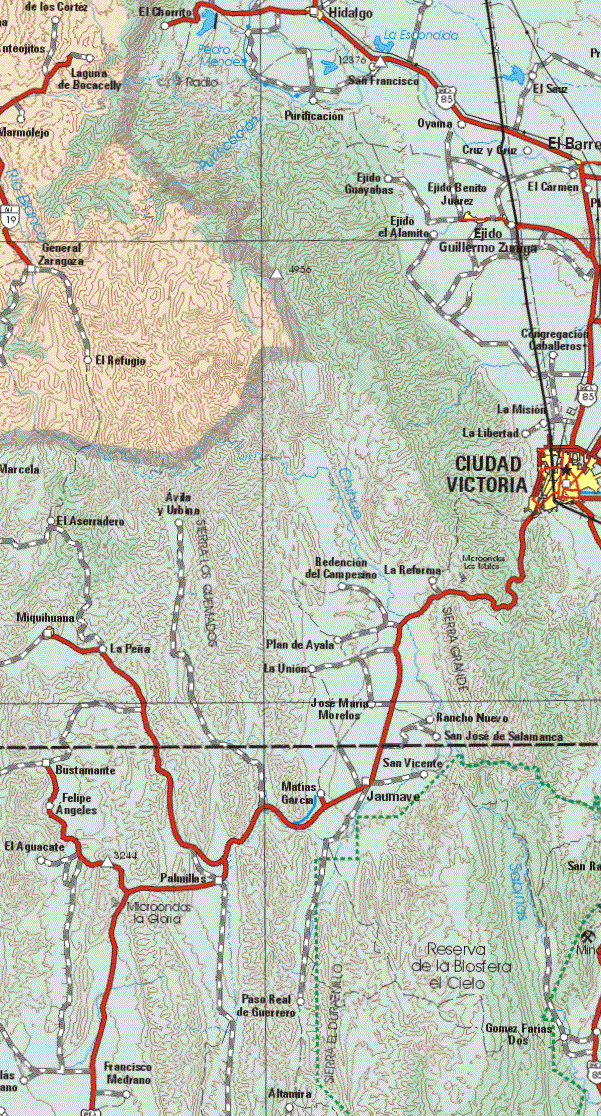 The map also shows the towns (pueblos) of Ejido San Rafael de los Cortés, Laguna de Bocacelly, Marmolejo, Gral. Zaragoza, El Refugio.