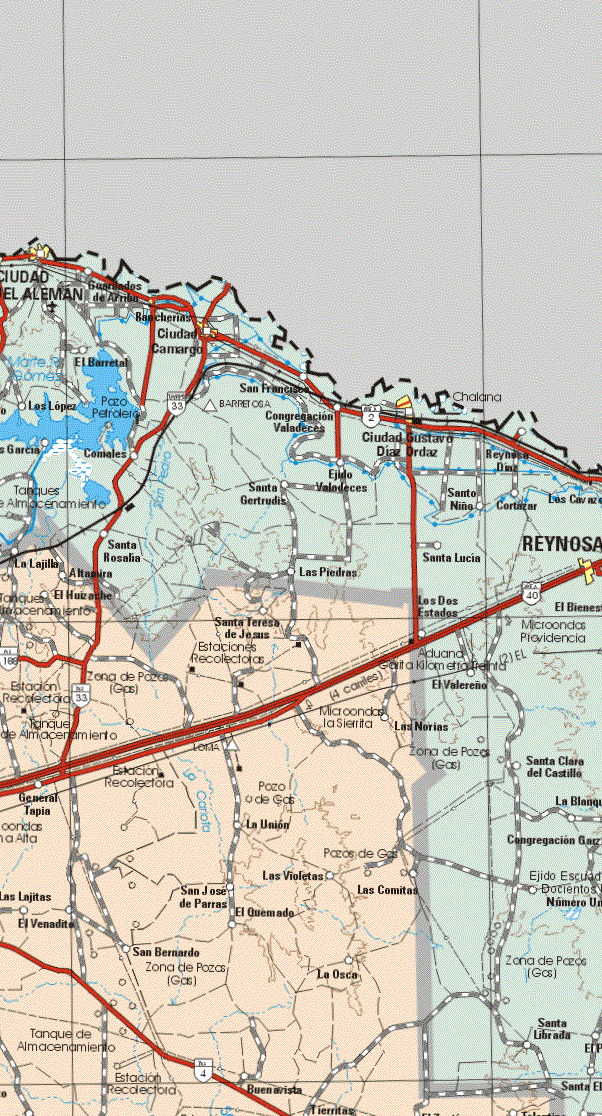 The map also shows the towns (pueblos) of La Lajilla, Altasmira, El Huizache, Santa Teresa de Jesús, Las Norias, Gral. Tapia, La Unión, Las Violetas, Las Comitas, San José de Parras, Las Lajitas, El Quemado, El Venadito, San Bernardo, La Osca, Buenavista, Tierritas.