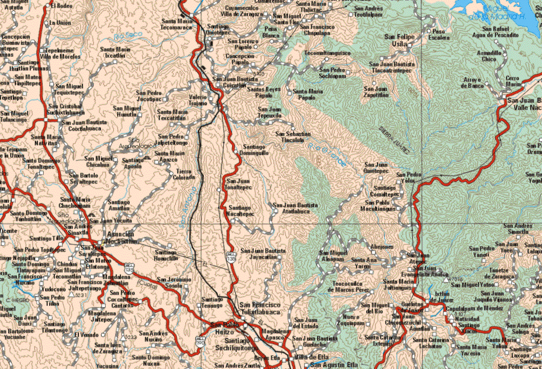 This map shows the major cities (ciudades) of Antonio Nochixtlan.The map also shows the towns (pueblos) of San Miguel Astatla, El Rodeo, Cuyamecalce Villa de Zaragoza, Santa Maria Tlalictac, San Andrés Teotilapan, San Miguel Santa Flor, Santa Maria Tecomavaca, La Unión, Santiago Quilotepec, Peña Blanca, San Francisco Chapulapa, San Felipe Usila, Paso Escalera, San Rafael Agua de Pescadito, Concepción Buenavista, San Lorenzo Papalo, Tepelmeme Villa de Morelos, Santa Maria Ixcatlan, Santiago Ihuatlan Plumas, Concepción Papalo, Tecolmaltianguisco, Armadillo Chico, San Pedro Sochimpam, San Juan Bautista Tlacoatzintepec, San Mateo Tlapiltepec, Santiago Tepetlapa, San Miguel Tequixtepec, San pedro Jocotipac, San Juan Bautista Cuicatlan, Valerio Tijulario, Santo Reyes Papalo, San Juan Zapotitlan, Arroyo de Banco, Cerro Marino, San Juan Bautista, San Miguel Tutancingo, San Cristóbal Suchistlahuaca, San Miguel Humutla, Santa Maria Tecaxtitlan, San Juan Tepeuxila, San Juan Bautista Coixtlahuaca, Santa Maria Nativas, San Pedro Jalpereltongo, San Sebastián Tlacoluala, Santo Domingo Temaltepec, San Miguel Chicabuena, Santiago Apeala, Santa Maria Apaxco, Santiago Dominguillo, Santo Domingo Tenaltepec, San Miguel Chicahua, Santiago Apoala, San Bartolo de Altepec, Tierra Colorada, Quiotepec, San pedro Yolox, San Juan Tonaltepc, Santiago Comaltepec, Santa Maria Chachuapan, Santiago Amatlan, Santiago Nacaltepec, San Juan Baustista Atatlahuaca, San Pablo Macultianguis, Santo Domingo Yanhuitlan, San Juan Yucuita, San Andrés Sinaxtla, Santiago Tila, San pedro Topiltepec, San Juan Ixtepec, Santiago Huauclilla, San Juan Bautista Jayacatlan, Abejones, San Miguel Abapaza, San Juan Atepec, San pedro Yaneri, San Juan Yace, Santiago Nejapitla, Santo Domingo Tlayapan, Chindua, San Miguel Tecomatlan, San Mateo Etlatongo, Santa Ana Yareni, San Juan Evangelista Apalca, Tunetze de Zaragoza, San Francisco Nucahe, Yudocono, San Francisco Jaltepetongo, Magdalena Zalastlan, San Jerónimo Sosola, Teococulco de Marcos Pérez, Santa Maria Jaltianguis, San Miguel Yotao, San Pedro Tida, San Pedro Coxcaltepec, Cantaros, Magdalena Jaltepec, San Juan Diuxi, San Bartolomé Yucuahe, El Venado, San Luis de Zaragoza, San Andrés Nuxiño, Santo Domingo Nuxaa, Santiago Tenango, San Francisco Telixtlahuaca, San Pablo Huitzo, Santiago Suchilquitongo, San Andrés Zautla, Magdalena Apasco, Reyes Etla, San Juan del Estando, San Juan Bautista Guelache, Villa de Etla, San Agustín Etla, San Miguel del Río, Nuevo Zonquimpan, Santa Catarina Ixtepeja, Nueva Zoquiapan, San Juan Chiconezuchil, Santa Catarina Lachatao, Cotulpan de Méndez, Natividad, Santiago, Xeacun, Santa Maria Yaesia, Santa Maria Yalius, San Andrés Slaga, Santiago Laxopa.