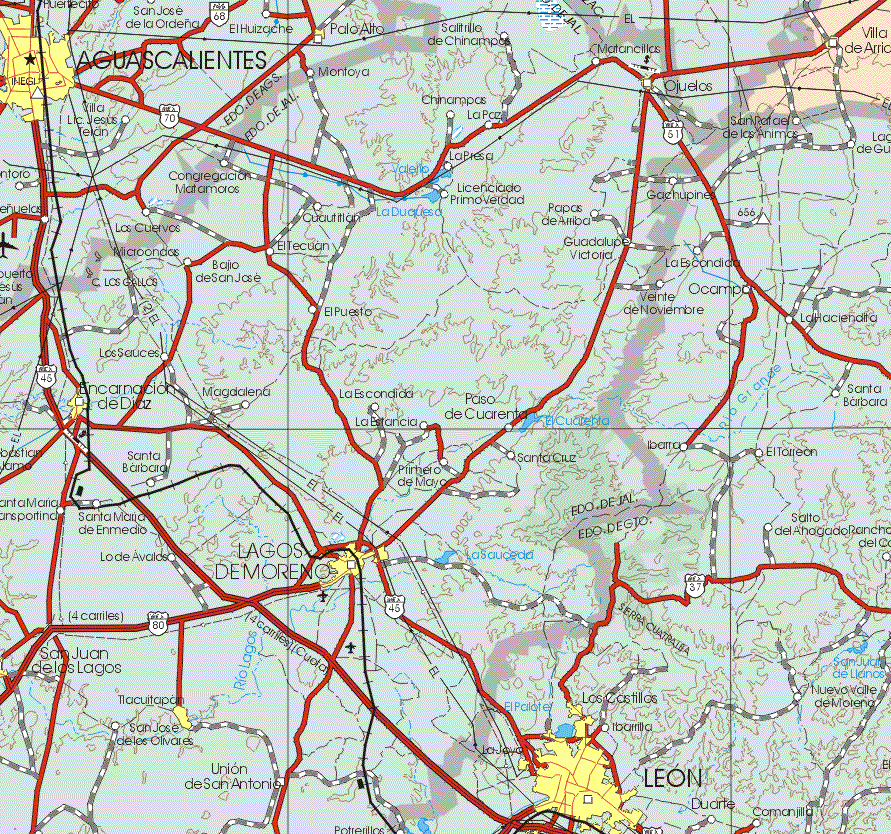 This map shows the major cities (ciudades) of Villa de Arriaga.