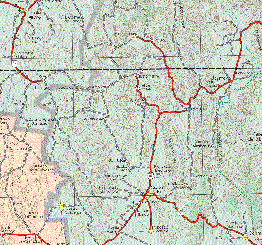 The map also shows the towns (pueblos) of San Antonio Fraile, San Francisco de Tulillo, San Ignacio, El Puerto de la Clavelilla, Presita del Tepetate, Santo Domingo, Presa de Guadalupe, El Progreso.