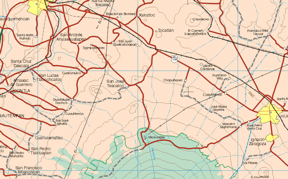 This map shows the major cities (ciudades) of Ignacio Zaragoza, Huamantla.The map also shows the towns (pueblos) of Santa Maria Texcalac, Yautiquemehcan, Xalotzoc, San Anita Huiloac, San Andrés Ahuashuatepec, San Juan Quetzalpantepec, Tocatlan, El Carmen Xalpatlahuaya, Francisco Villa Tecual, San Juan Quetzalcoapan, Tzompantepec, Santa Cruz Tlaxcala, San Lucas Tlacochalco, Coaxomulco, Lázaro Cárdenas, Francisco Villa, Amaxac de Guerrero, San José Tecalco, Contla, Guadalupe Tlachco, Cuauhtemoc, Santa Ana, Cuauhtenco, José Maria Morelos, San José Aztatla, Mariano Matamoros, Ranchería de la Cruz, Cuahuixmatlac, San Pedro Muñoztla, San Pedro Tlalcuapan, San Francisco Tetlanohcan, Los Pilares.