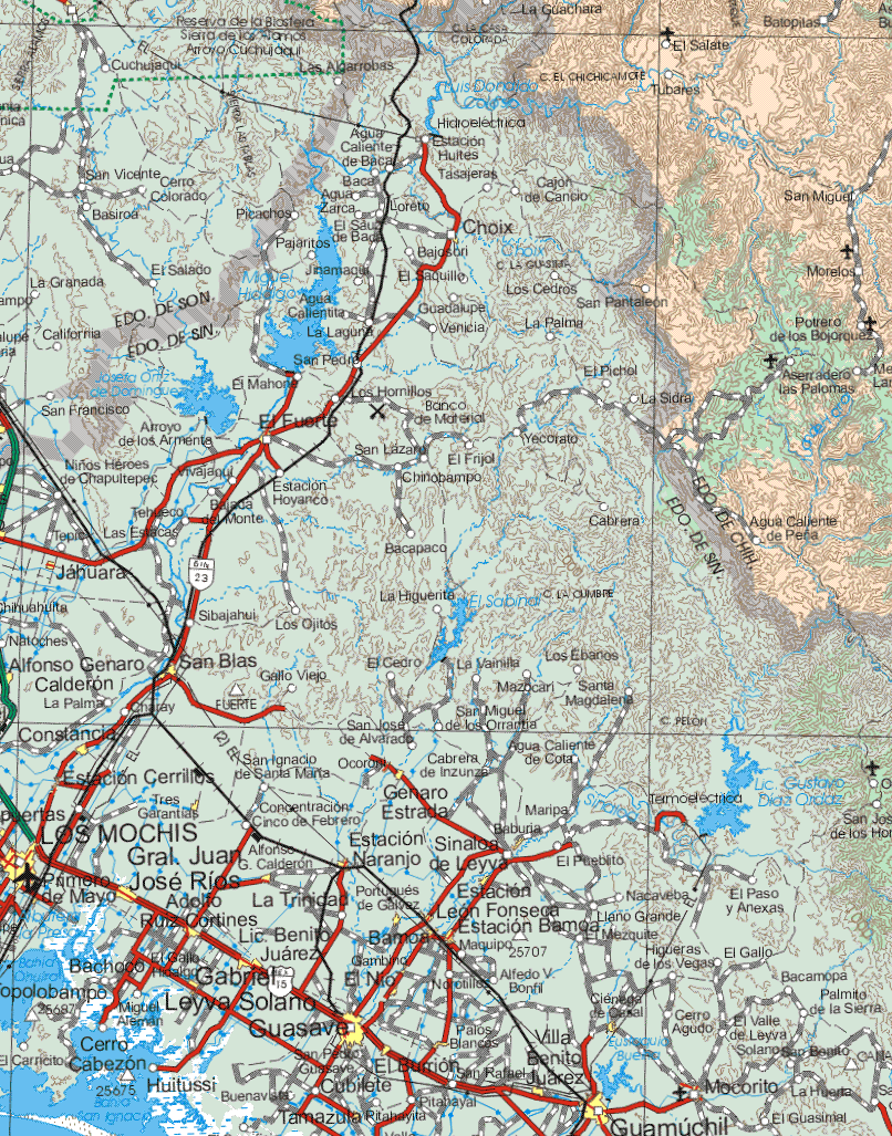 The map also shows the towns (pueblos) of La Guachara, El Salate, Batopitas, Tubares, San Miguel, San Pantaleón, Morelos, Potrero de los Bojorquez, Aserradero las Palomas, Agua Caliente de Peña.