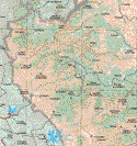 The map also shows the towns (pueblos) of Ciénega de Caballos, La Toscosa, la Soledad, El Cebollin, Rancho Nuevo, Frailecillos, El Huascal, El Durazno, San jacinto, Metates, La Mesa Colorada, Las Leonas, Los Pinos, Mesa de San Juan, Topia, Pie de la Cuesta de San Rafael, Cancias, Cuevecillas, Palomas, Ciénega de Nuestra Señora, El Ojito de Camellones. Tamazula de Victoria, El Guayabo, Los Pantanos, llano Blanco, San Juan de Camarones, San Diego de Tañases, Sahuaenipa, El Porvenir, San Gregorio de Bosos, Chacala, Banome, Santiago de Bosos, Los Remedios, El Zapatero.