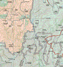 The map also shows the towns (pueblos) of San Miguel de Temohaya, Las Margaritas, Mesa de Platanitos, Aguita Zarca, Laguna del Chivo, Santiaguillo, Los Charcos, La Guajolota, Santa Maria de Ocotan, Llano Grande, las Flores, Santa Maria de Huazamba.