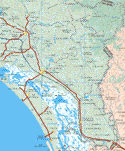 The map also shows the towns (pueblos) of San Francisco del Caimán, El Salitre, El Tacote, Cerro Bola, La Palma, La Bayeja, La Higuerita, El Aguaje, El Guarichi.