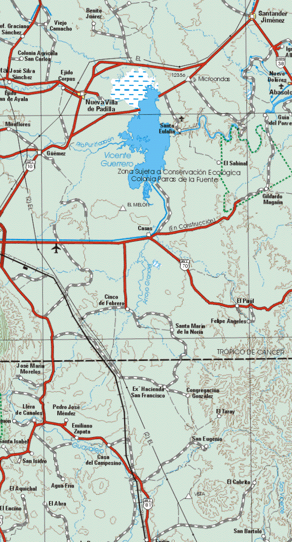 This map shows the major cities (ciudades) of Nueva Villa de Padilla, Santander Jimenez.