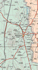 This map shows the major cities (ciudades) of Matehuala, Charcas.