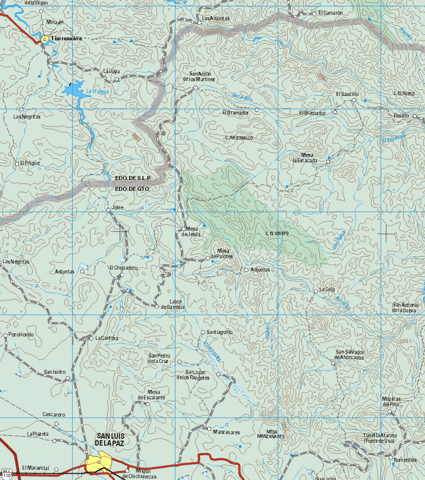 This map shows the major cities (ciudades) of San Luis de la Paz