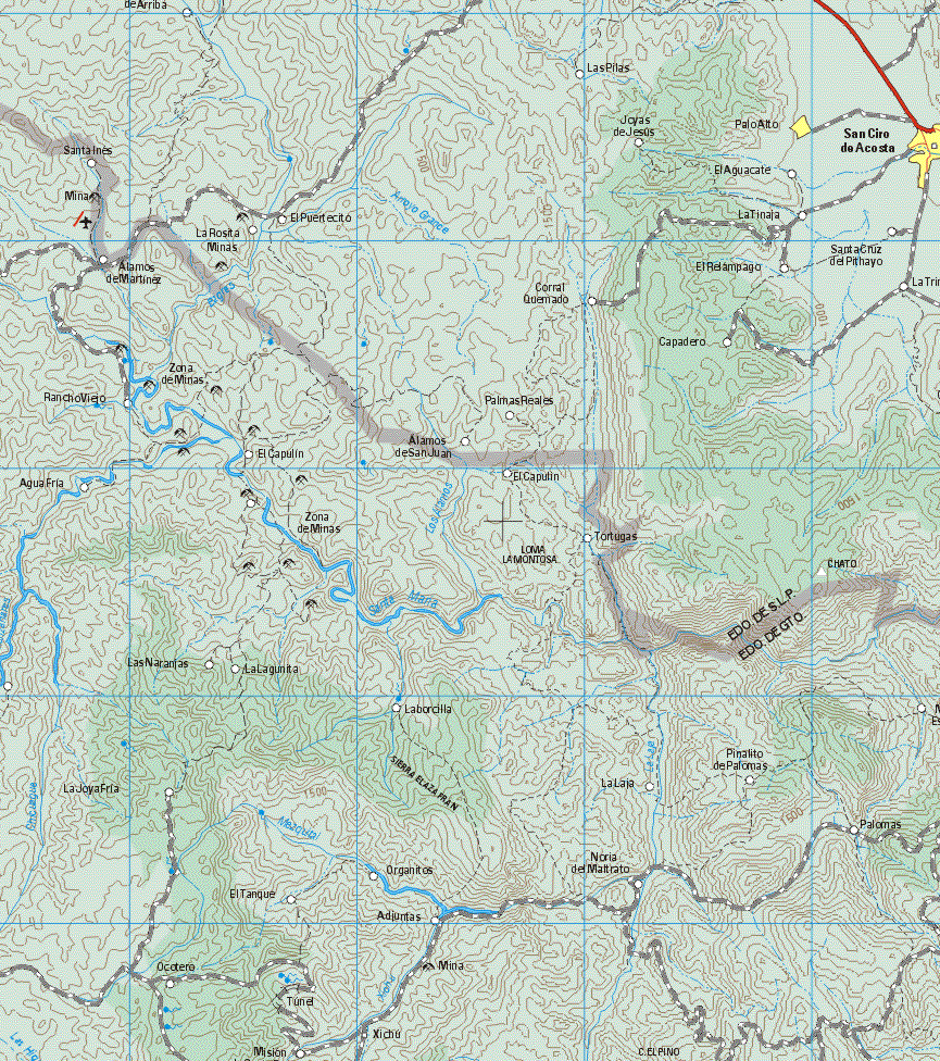 This map shows the major cities (ciudades) of San Ciro de Acosta, Palo Alto.