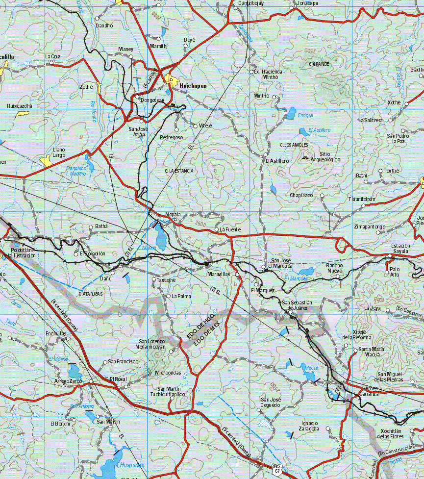 This map shows the major cities (ciudades) of Huichapan, Llano Largo, Zothe, Huixcaztla.