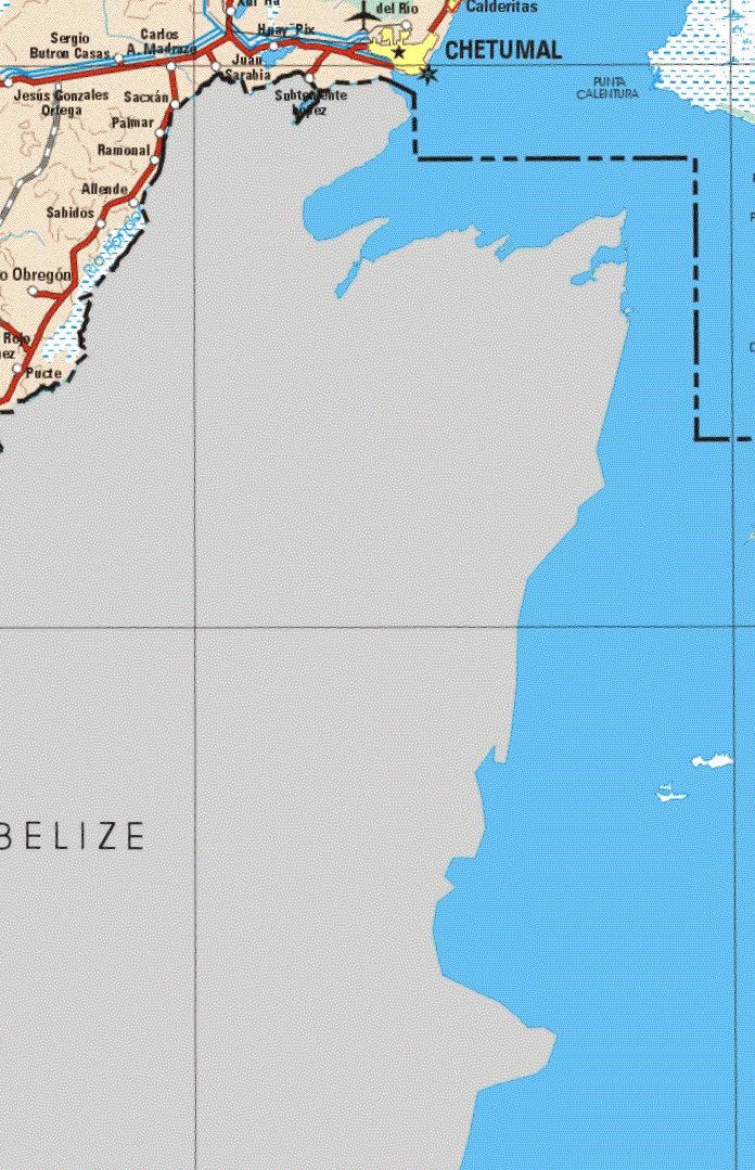 This map shows the major cities (ciudades) of Calderitas, Chetumal.The map also shows the towns (pueblos) of Sergio Buitrón Casas, Carlos A. Madrazo, Huay Pix, Juan Sarabia, Jesús González Ortega, Sacxan, Palmar, Ramonal, Allende, Sabinos, Pucte.