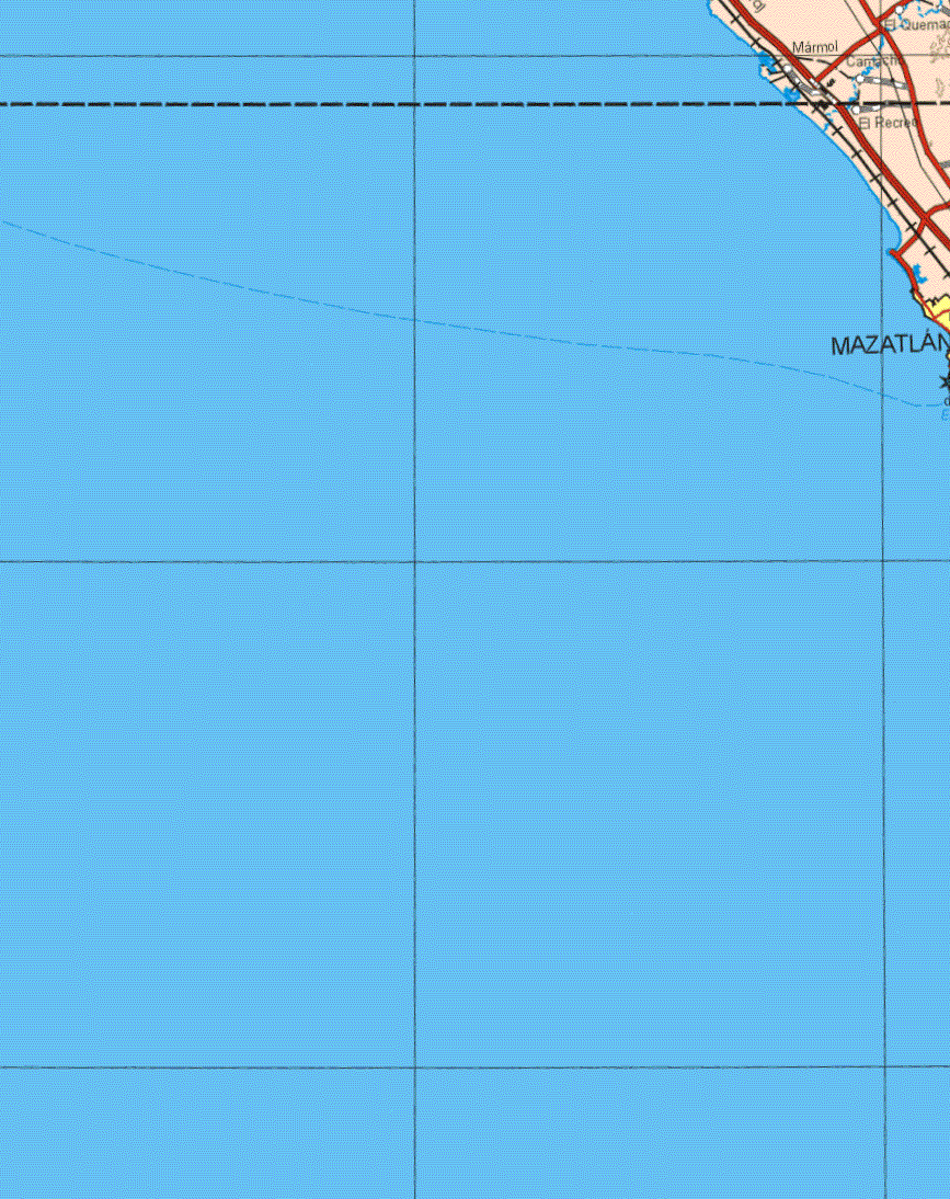 This map shows the major cities (ciudades) of Mazatlán.The map also shows the towns (pueblos) of Mármol, El Quemado, Cantacho, El Recreo.