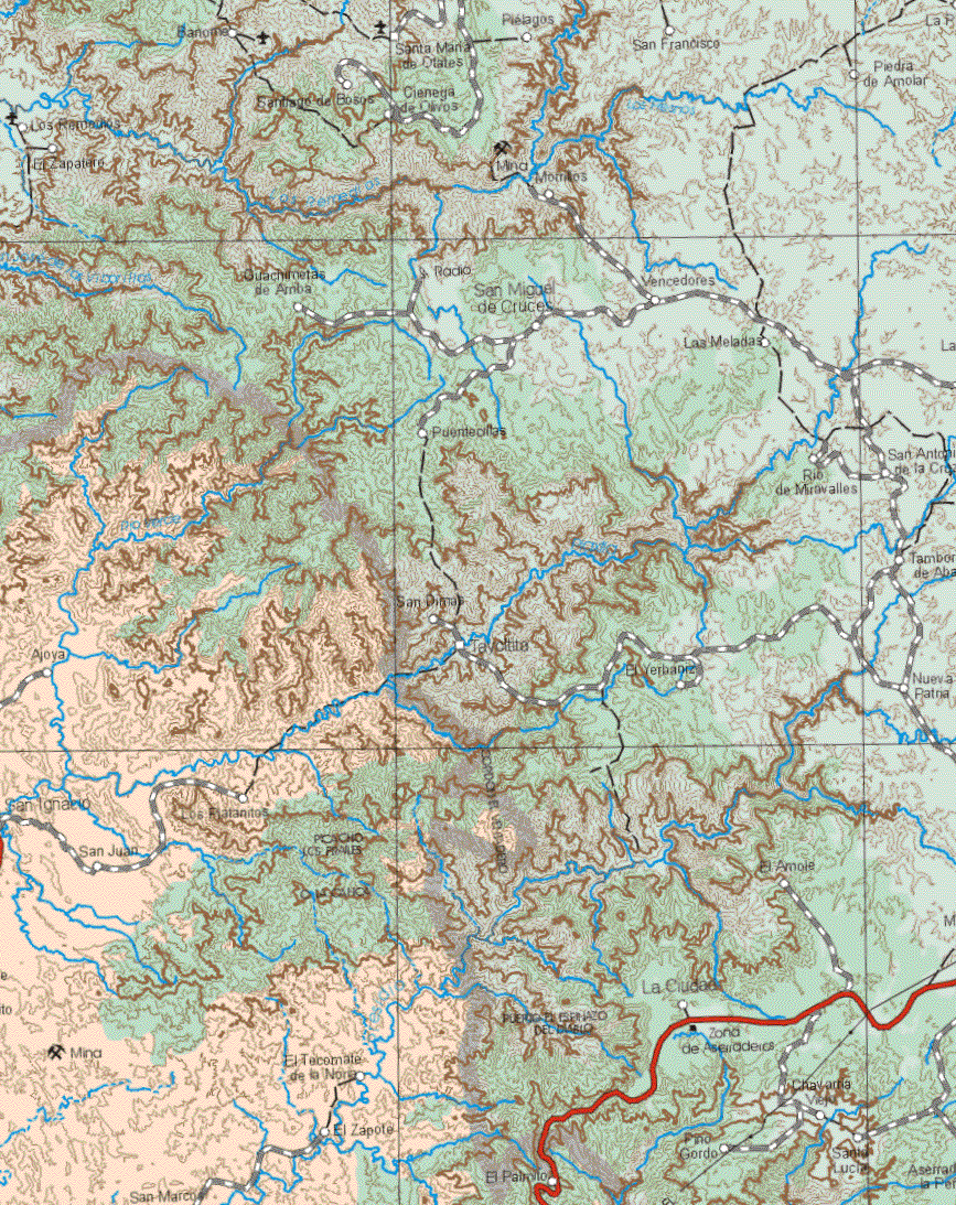 The map also shows the towns (pueblos) of Ajoya, San Ignacio, San Juan, Los Platanitos, El Tecomate de la Noria, El Zapote, San Marcos.