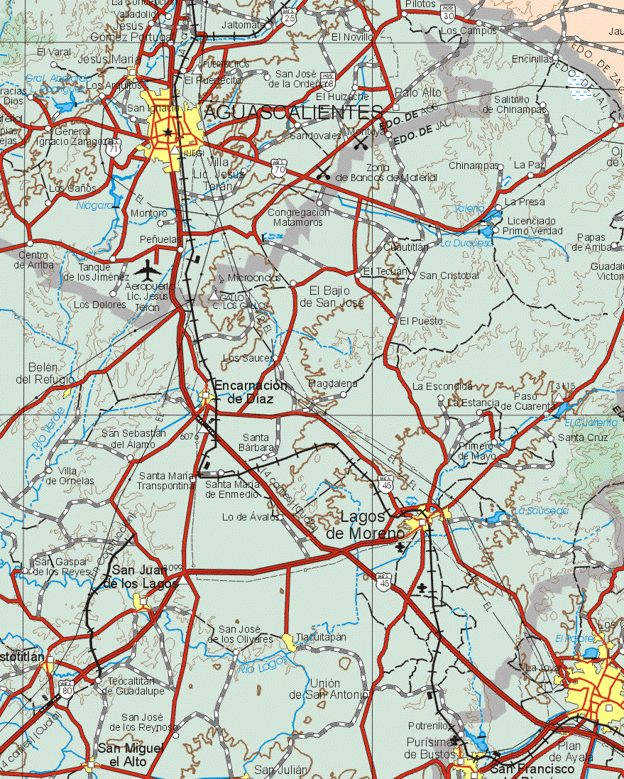 This map shows the major cities (ciudades) of: Aguascalientes.